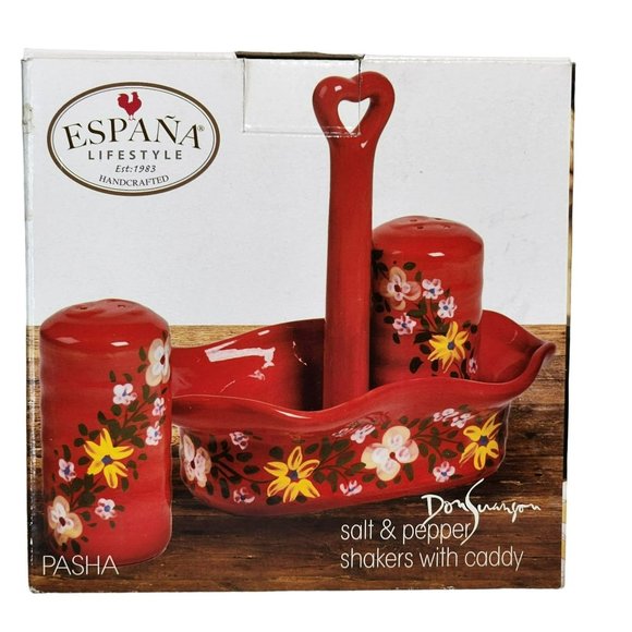 Handcrafted  Ceramic Red Salt And Pepper Shakers With‎ Caddy - Picture 11 of 16